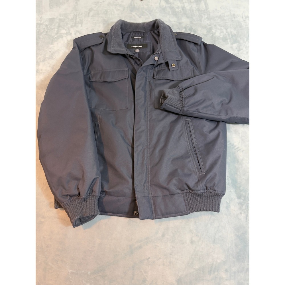 Claiborne Dobby Tech Mens Navy Blue Bomber Jacket Full Zip Epaulets Large L